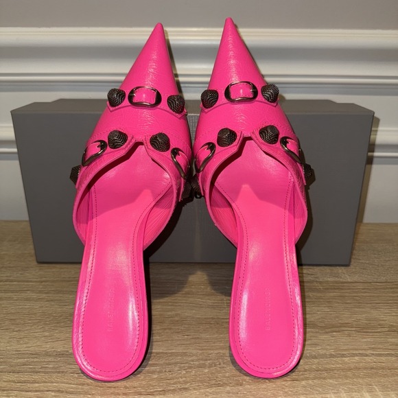 Balenciaga Fluo Pink Cagole Mule M70 Heels Size 39‎ Arena Lambskin NWB Sexy COA - Picture 6 of 10
